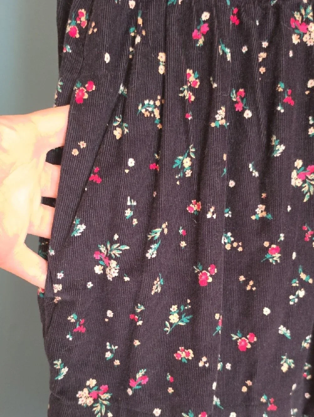 Women Floral Tiered Dress - Black with Red & Cream Floral